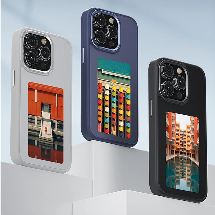 E-Ink phone case showing custom image display ForevTech