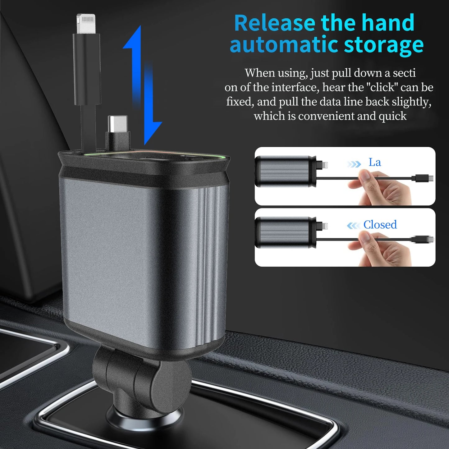 Forevtech 4-in-1 30W Car Retractable Fast Charger With Roof Starlight