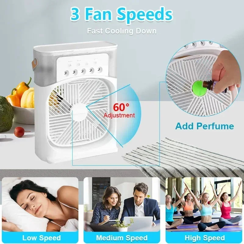 ForevTech Multifunctional Portable Fan with LED Night Light, A/C and Humidifier
