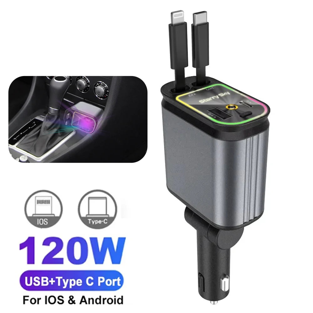 Forevtech 4-in-1 30W Car Retractable Fast Charger With Roof Starlight