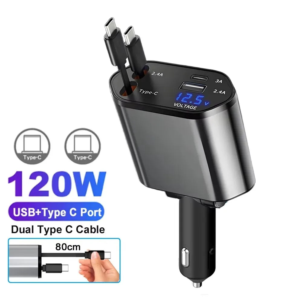 Forevtech 4-in-1 30W Car Retractable Fast Charger With Roof Starlight