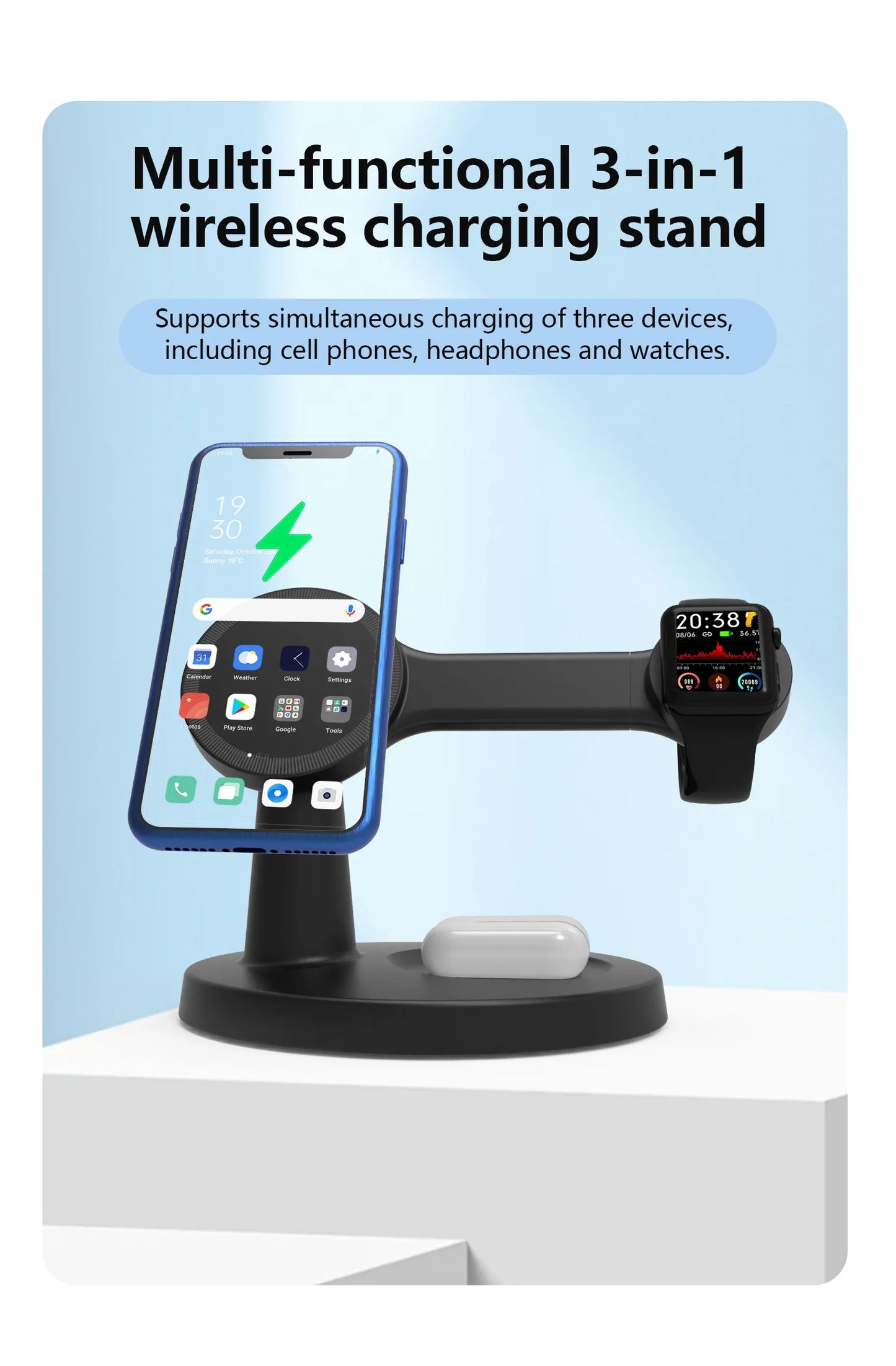 3 In 1 Magnetic Wireless Charger Stand For Magsafe iPhone 16 15 14 13 Pro Max Apple Watch 9 8 AirPods Pro Fast Charging Station