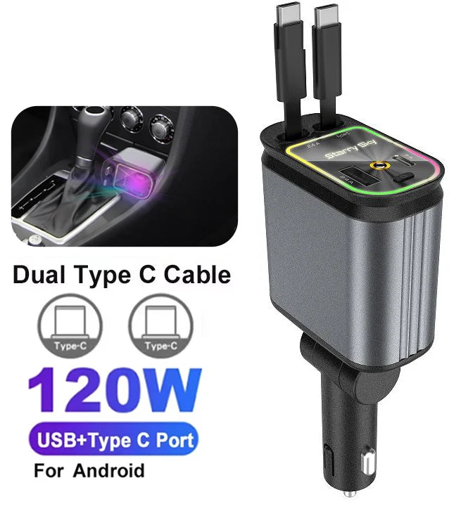 Forevtech 4-in-1 30W Car Retractable Fast Charger With Roof Starlight