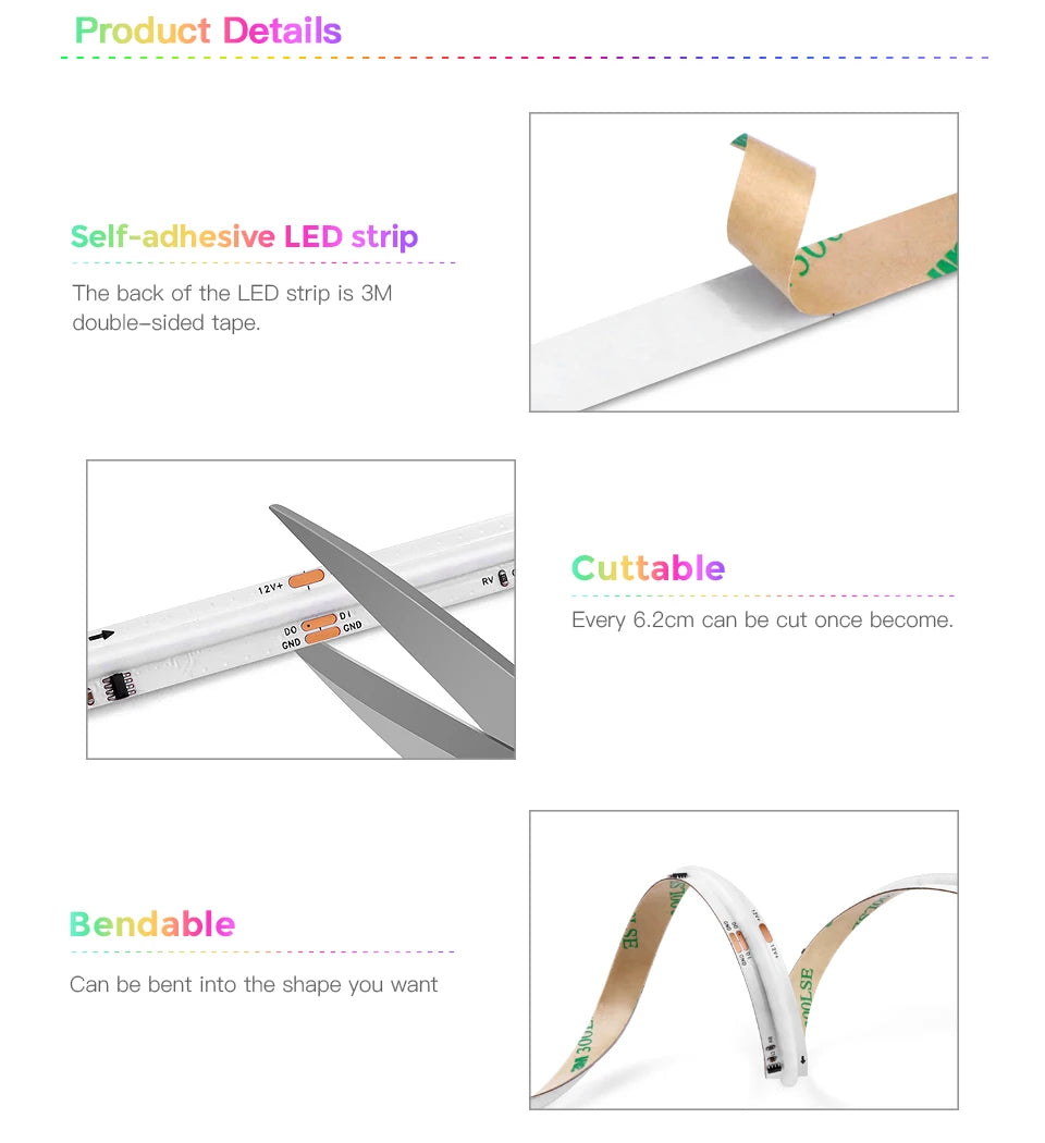 Smart LED Strip Lights - WiFi RGBIC Alexa Google Compatible