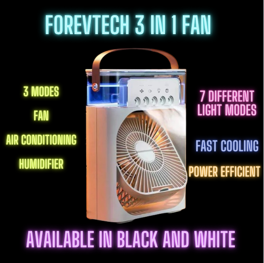 ForevTech Multifunctional Portable Fan with LED Night Light, A/C and Humidifier