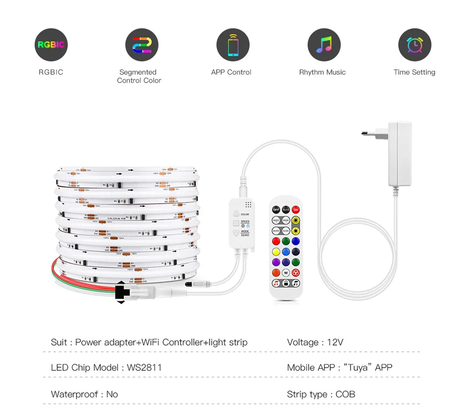 Smart LED Strip Lights - WiFi RGBIC Alexa Google Compatible