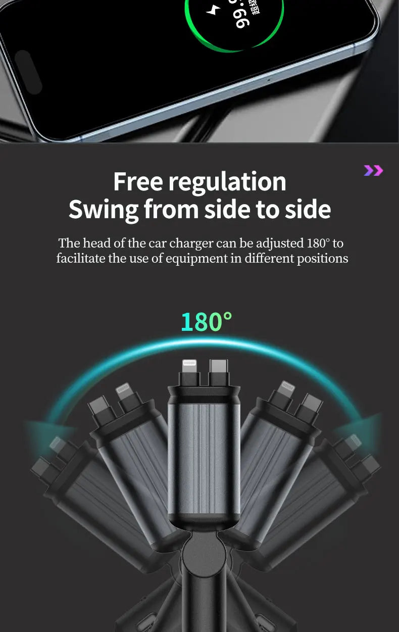 Forevtech 4-in-1 30W Car Retractable Fast Charger With Roof Starlight