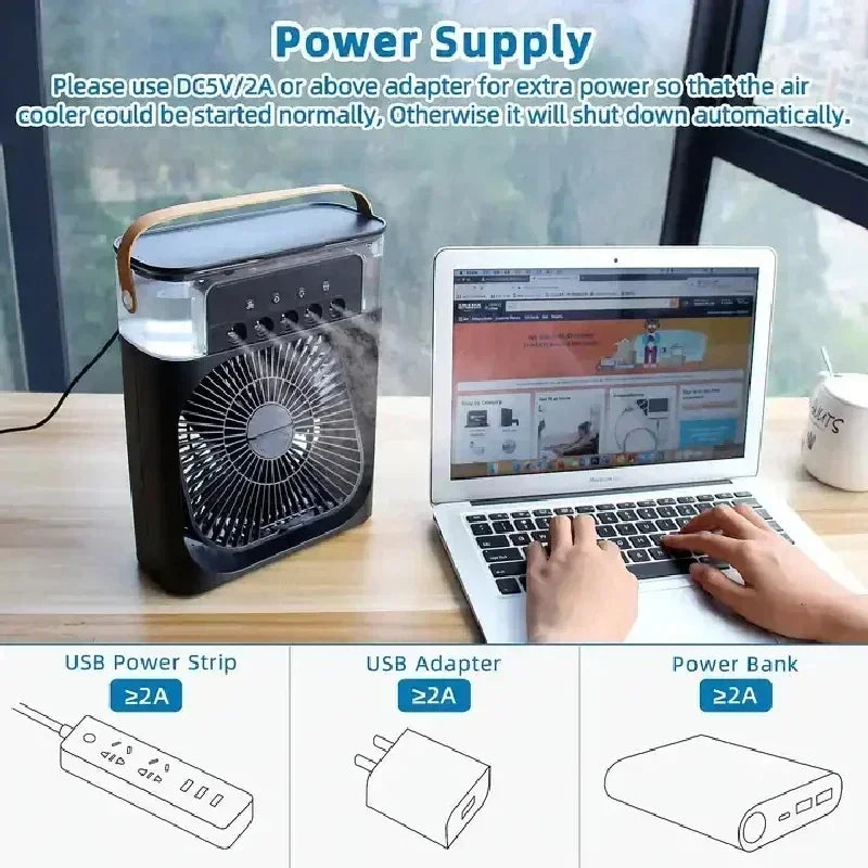 ForevTech Multifunctional Portable Fan with LED Night Light, A/C and Humidifier